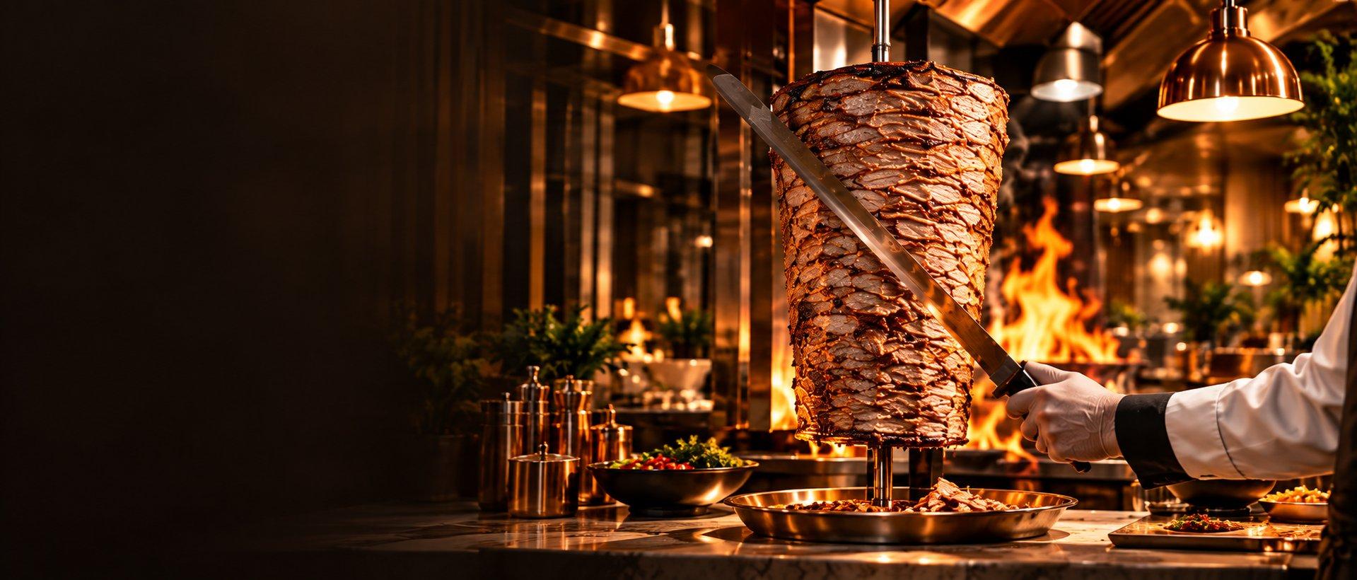 Açık mutfakta dönen dana döner